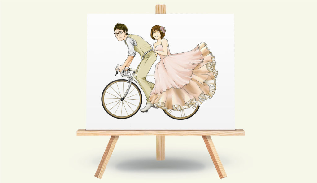 結婚式ウェルカムボード用イラストロードバイク好きのご夫婦のためのイラスト